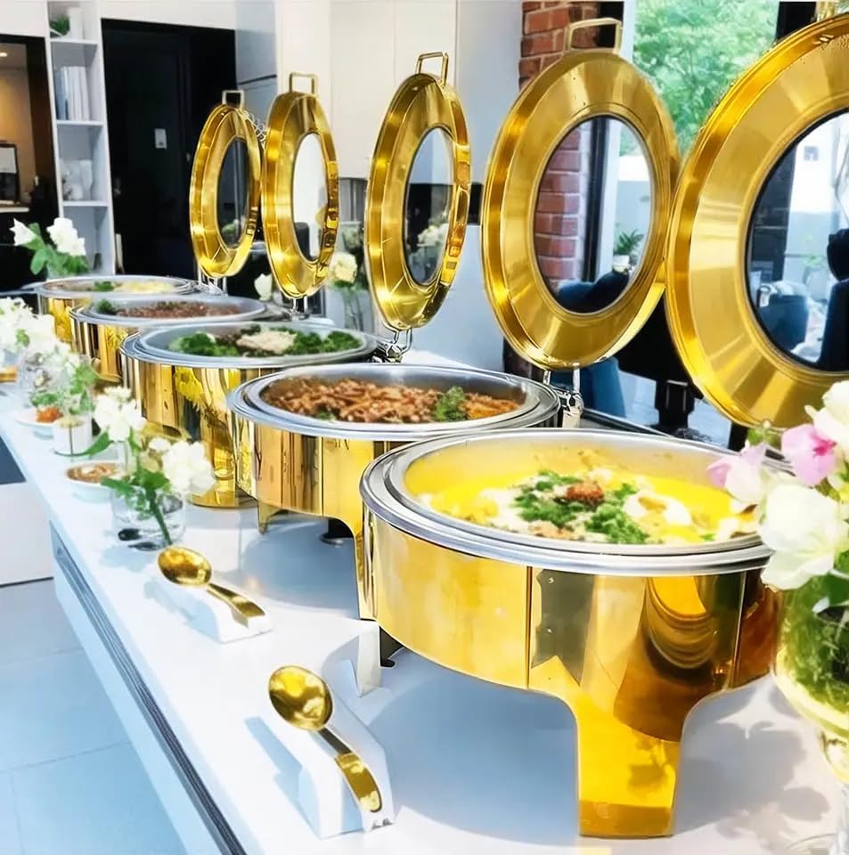 Bain Marie Food Warmer - Gold 6L Stainless Steel Round Big