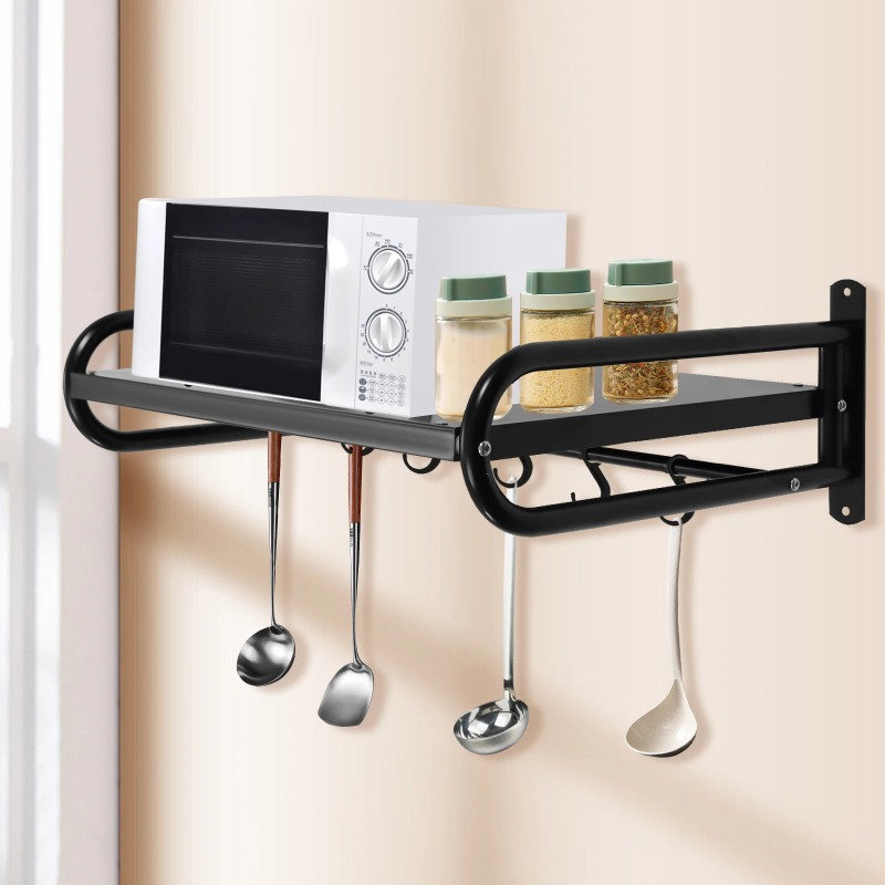 Wall Shelf Commercial Kitchen - Wall-Mounted Microwave Oven Rack, Durable Carbon