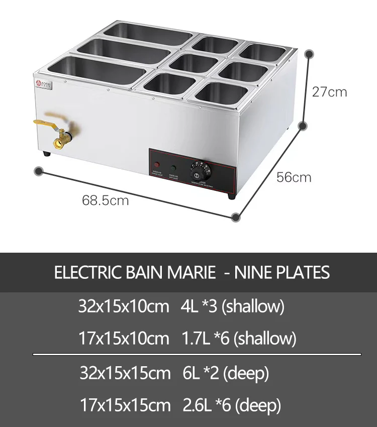 Bain Marie Food Warmer - -Hotel Restaurant Chaffing Dish Buffet Electric